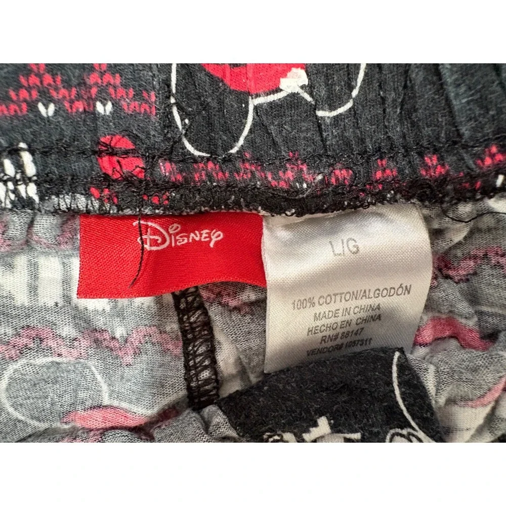 Disney Mickey Mouse Christmas Pajama Pants Large Black Holiday Fair Isle Cotton - Picture 2 of 9